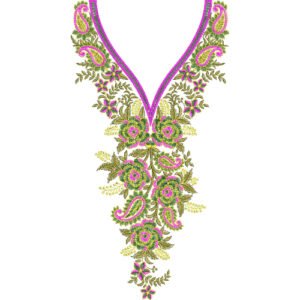 Luxury Floral Paisley V-Neck Embroidery Design with Elegant Botanical Pattern