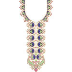 Royal Round Neck Embroidery Design with Scalloped Motifs and Ornamental Border Pattern