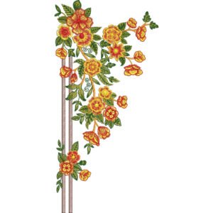 Elegant Floral Corner Neck Embroidery Design with Cascading Blossom Vines and Botanical Pattern