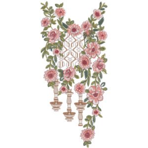 Luxury Floral Neck Embroidery Design with Hanging Tassels and Rose Vine Pattern