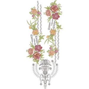 Luxury Floral Neck Embroidery Design with Ornamental Urn Motif and Hanging Tassel Pattern
