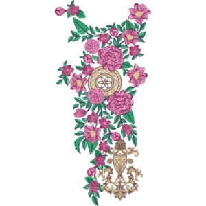Luxury Floral Neck Embroidery Design with Ornamental Medallion and Vintage Urn Pattern